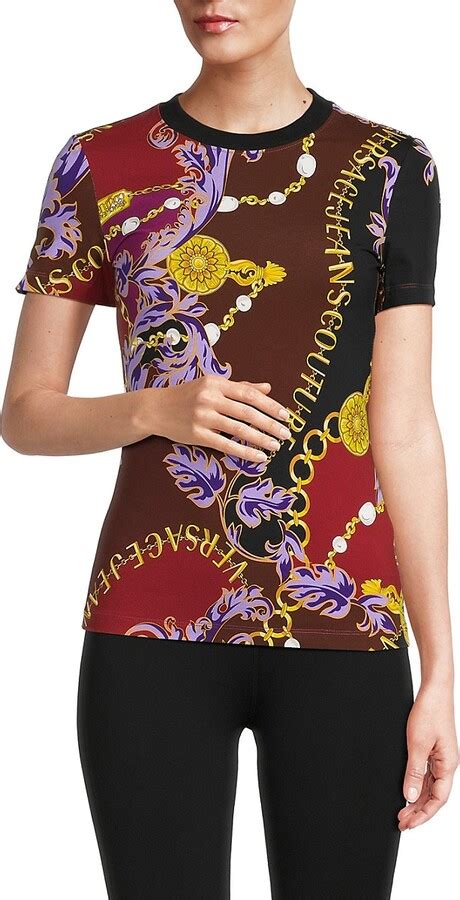 versace woment tee red|Versace jewel print tee.